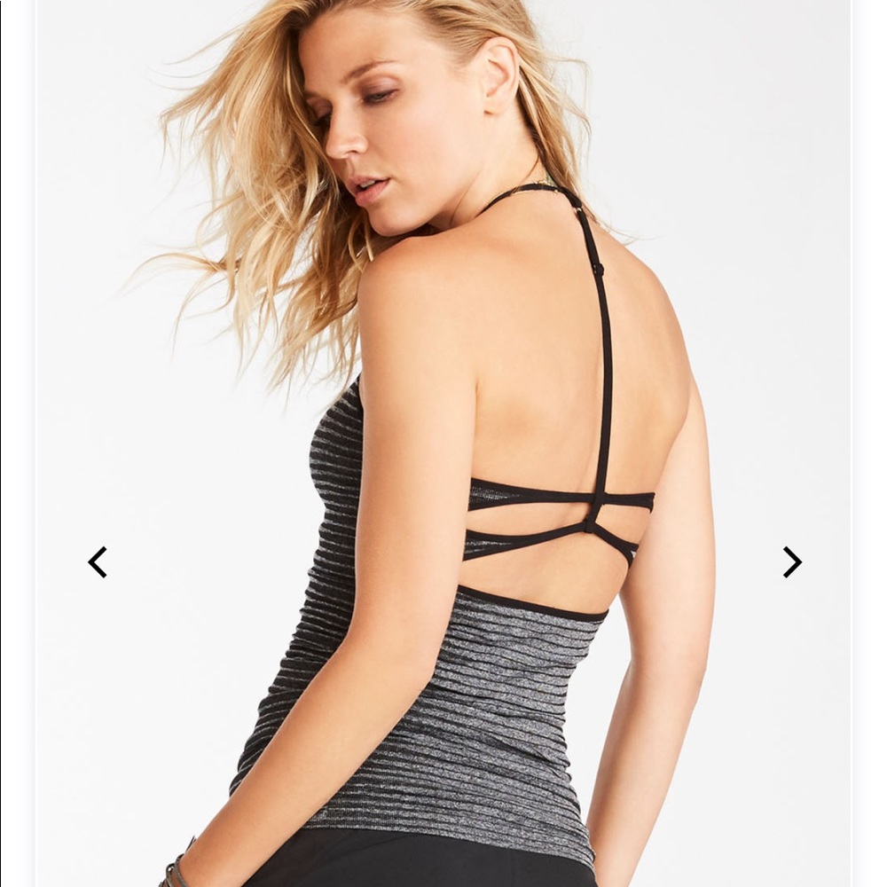Fabletics Shirt Tank Seamless Striped Black Grey